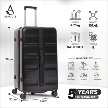 Aerolite 101L Large Trunk Suitcase with 4+1 Spinner Wheels, ABS Hard Shell Luggage with TSA Lock, Lightweight Check-in Travel Suitcase Trunk - Black